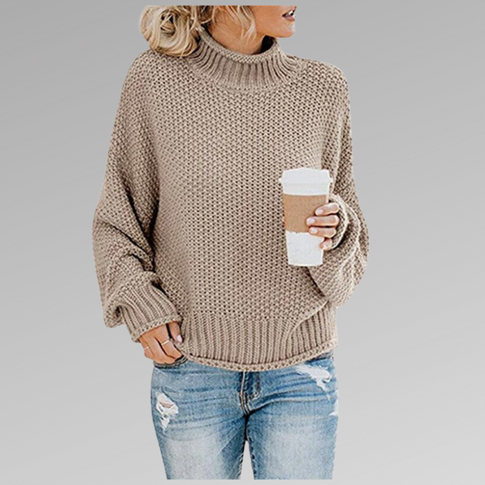 Sage oversized turtleneck winter sweater in a chunky knit with ribbed cuffs and hem