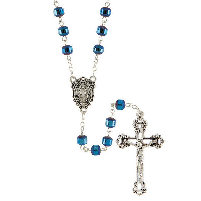 Sapphire Miraculous Frosted Bead Rosary