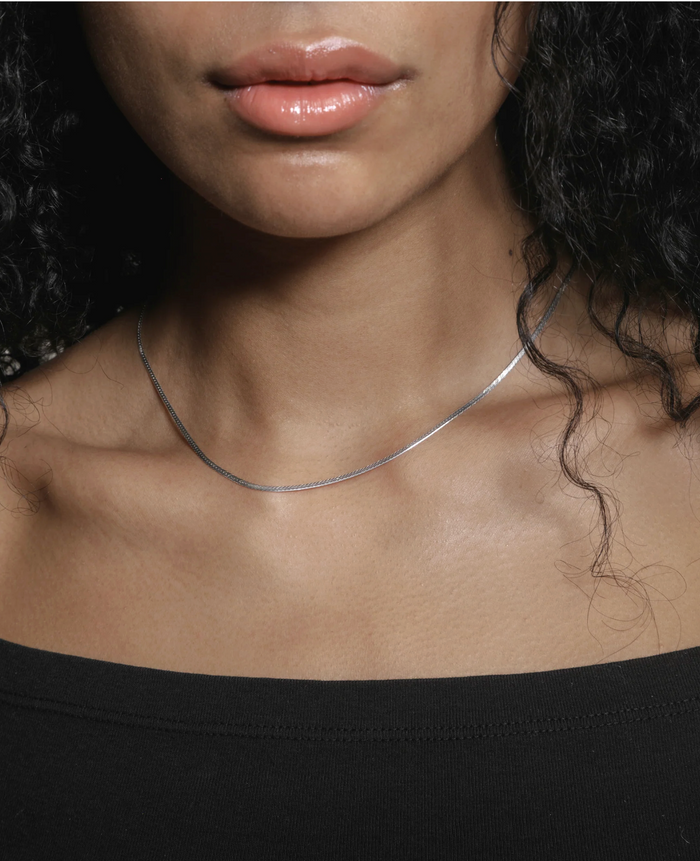 Silver Thin Herringbone Chain Necklace