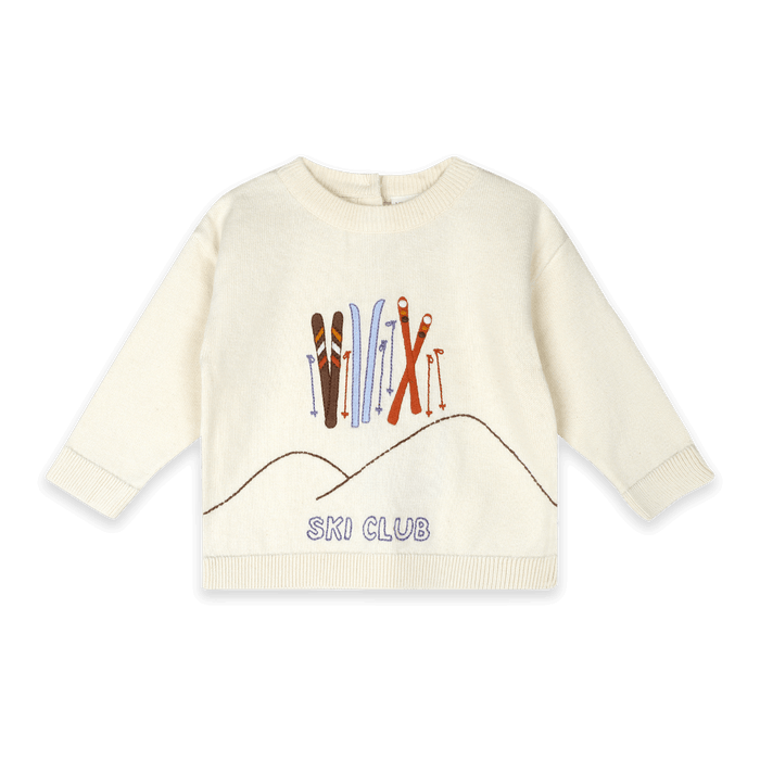 Ski Club Embroidered Baby Knit Pullover, Organic Cotton