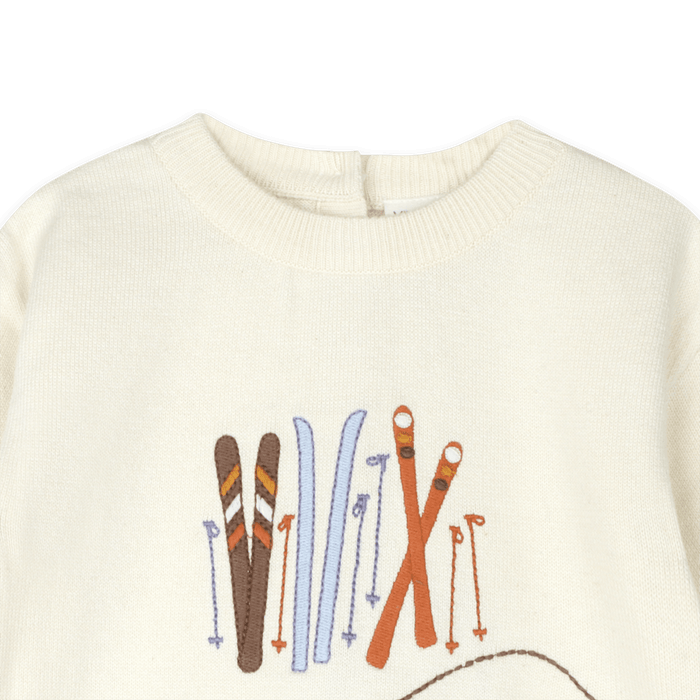 Organic Cotton Ski Club Embroidered Baby Knit Pullover, Detail