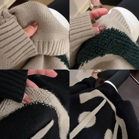 Cozy oversized hoodie with playful smiley design in khaki and black