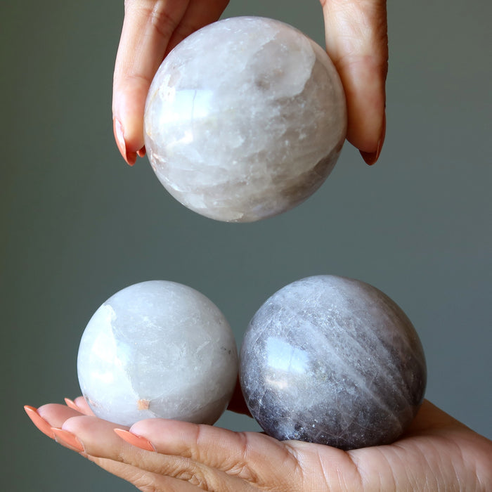 3 smoky quartz spheres