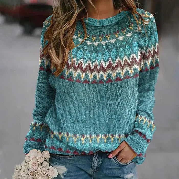 Sofia handmade Icelandic-style knit sweater with patterned design for women