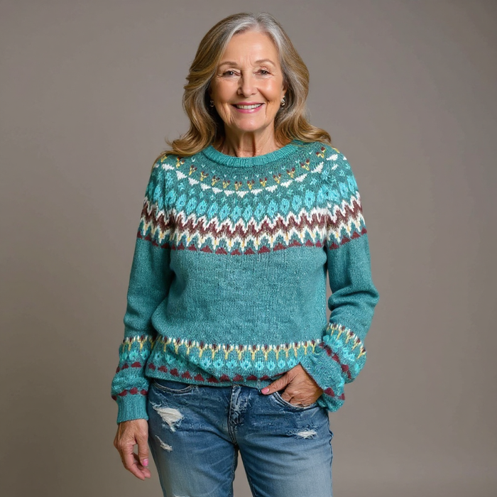 Sofia handmade Icelandic-style knit sweater with patterned design for women