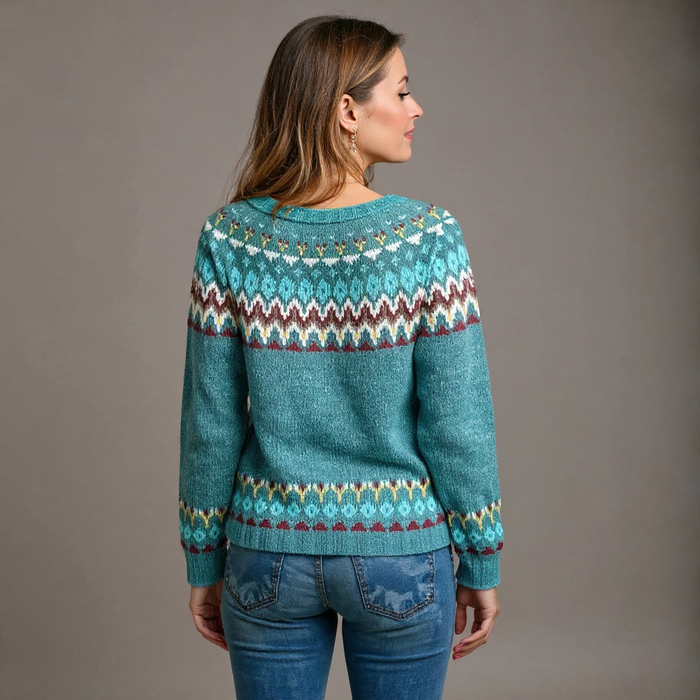 Sofia handmade Icelandic-style knit sweater with patterned design for women