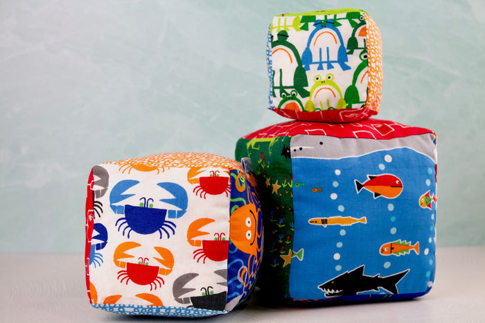 Soft Stacking Block Set - Ed Emberley's Animals-The Blue Peony-Category_Organic Toy,Department_Organic Baby,Material_Organic Cotton,Pattern_Ed Emberley's Animals