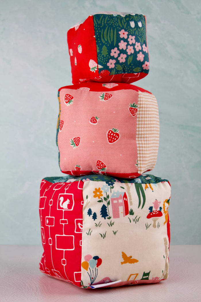 Soft Stacking Block Set - Strawberry Fields-The Blue Peony-Category_Organic Toy,Department_Organic Baby,Material_Organic Cotton,Theme_Woodland
