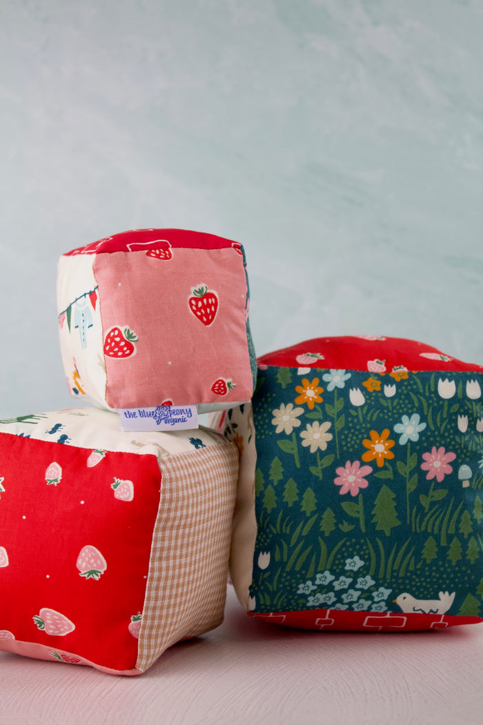 Soft Stacking Block Set - Strawberry Fields-The Blue Peony-Category_Organic Toy,Department_Organic Baby,Material_Organic Cotton,Theme_Woodland