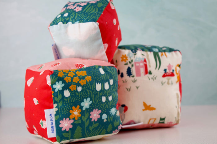 Soft Stacking Block Set - Strawberry Fields-The Blue Peony-Category_Organic Toy,Department_Organic Baby,Material_Organic Cotton,Theme_Woodland