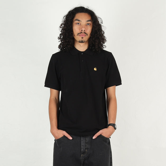 S/S Chase Pique Polo - Black / Gold