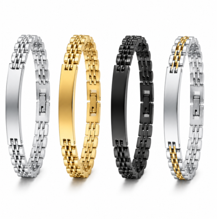 Stainless Steel Luxury Brick Handmade Men's ID  Bracelets