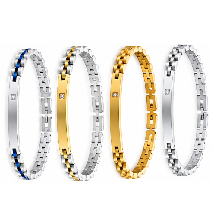 Stainless Steel Luxury Brick Handmade Men's ID CZ Stone Bracelets