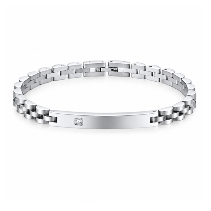 Stainless Steel Luxury Brick Handmade Men's ID CZ Stone Bracelets