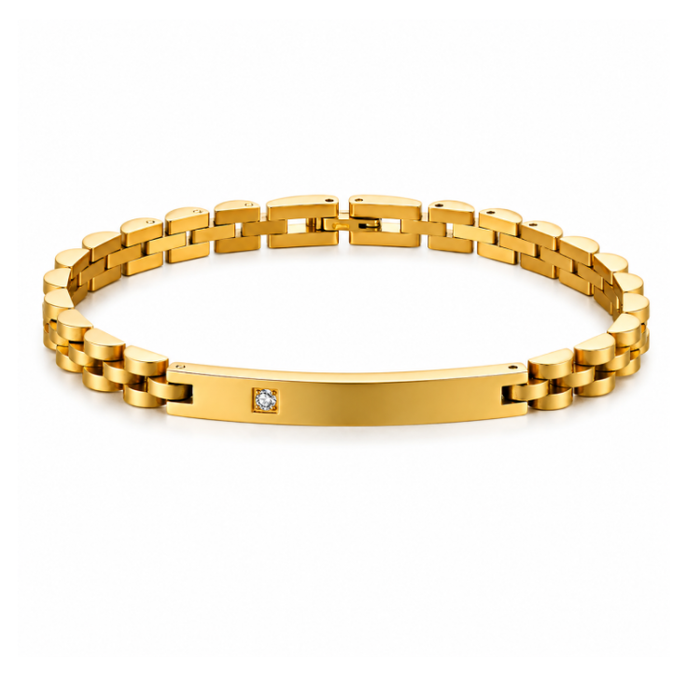 Stainless Steel Luxury Brick Handmade Men's ID CZ Stone Bracelets