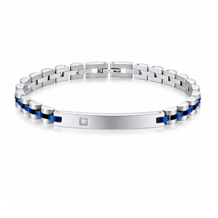 Stainless Steel Luxury Brick Handmade Men's ID CZ Stone Bracelets