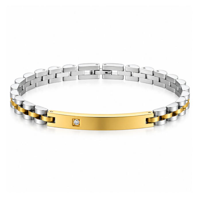 Stainless Steel Luxury Brick Handmade Men's ID CZ Stone Bracelets