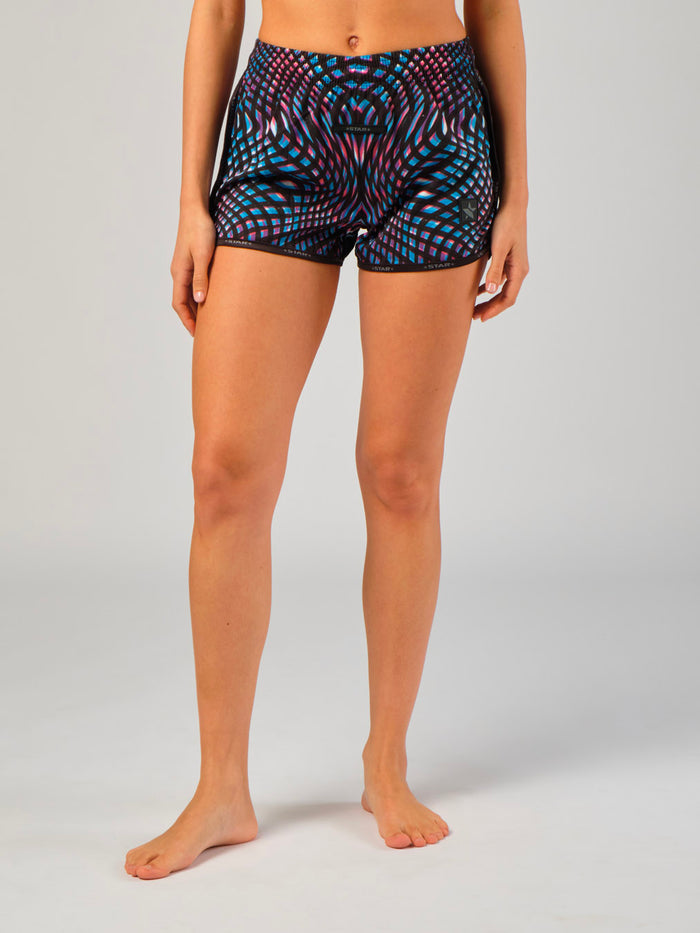 STAR Leo women's beach volleyball shorts in black, featuring Sand-Off technology and athletic fit.