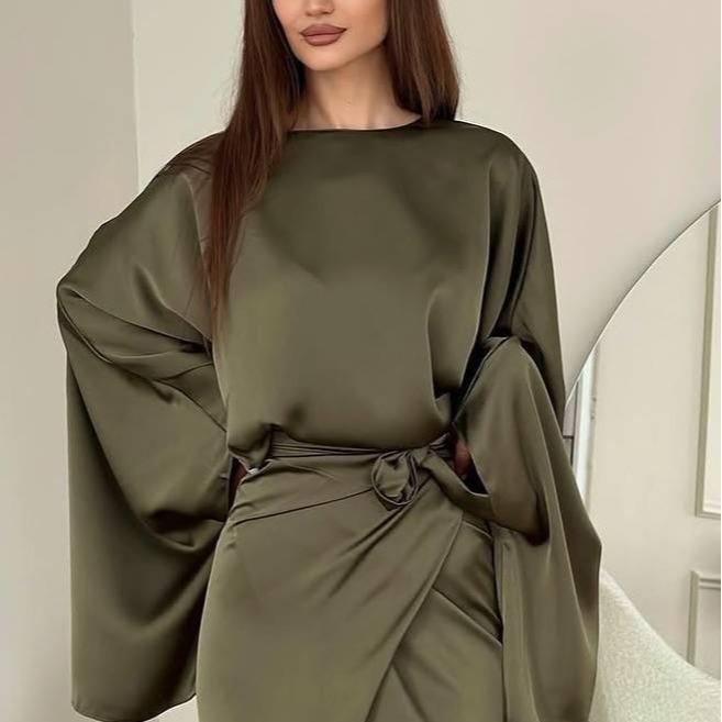 Stella loose shirt and lace-up skirt two-piece set for women