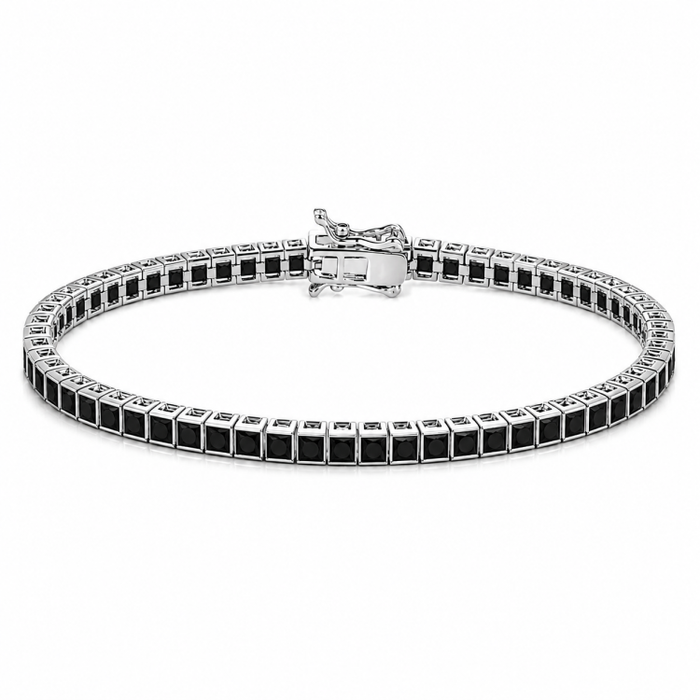 Sterling Silver Princess Cut Black CZ Tennis Bracelet