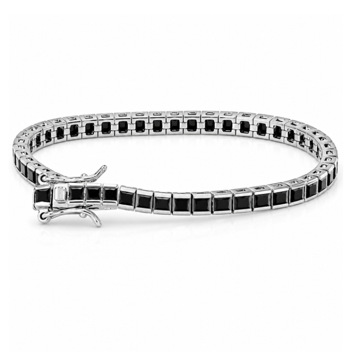 Sterling Silver Princess Cut Black CZ Tennis Bracelet