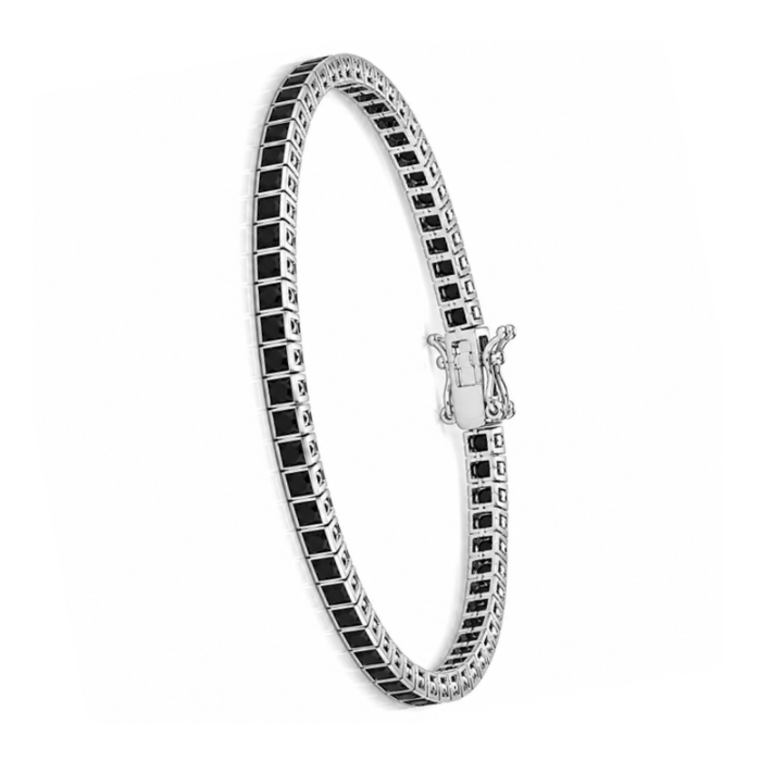 Sterling Silver Princess Cut Black CZ Tennis Bracelet