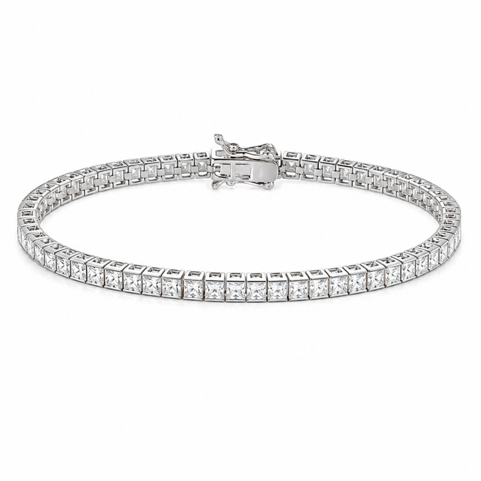 Sterling Silver Princess Cut CZ Tennis Bracelet – 3mm Stones