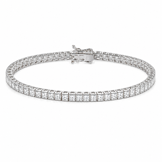 Sterling Silver Princess Cut CZ Tennis Bracelet – 3mm Stones