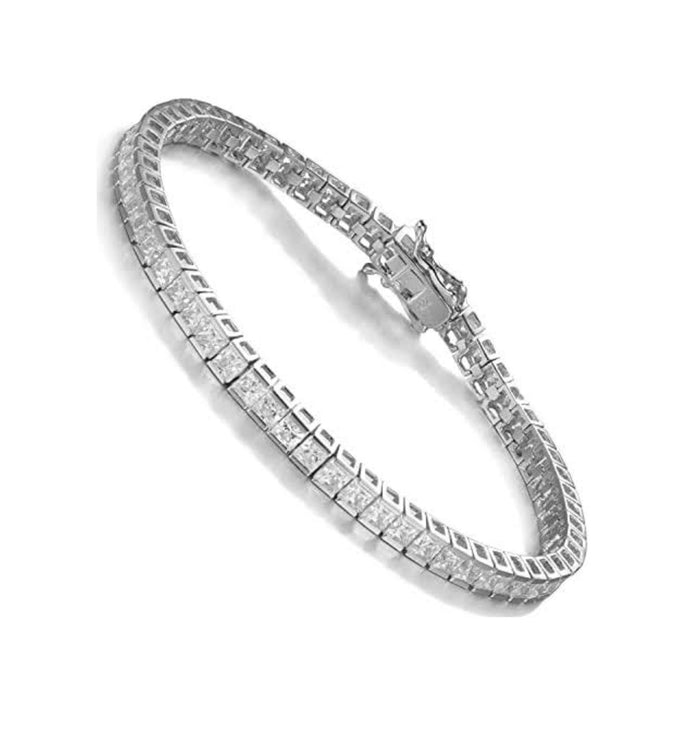 Sterling Silver Princess Cut CZ Tennis Bracelet – 3mm Stones