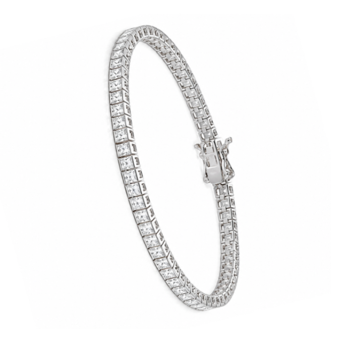 Sterling Silver Princess Cut CZ Tennis Bracelet – 3mm Stones