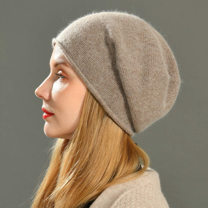 Sylvaine relaxed fit slouchy casual knit beanie shown in a soft neutral color