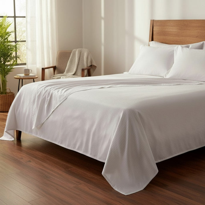 T-310 White Blended 6MM Satin Stripe Bed Sheets - Rifz Textiles Inc