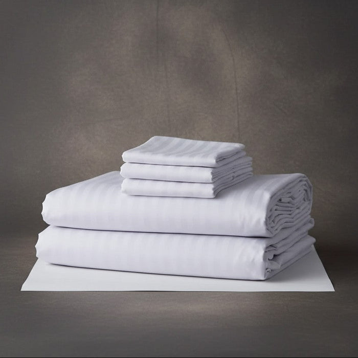 T-310 White Blended 6MM Satin Stripe Bed Sheets - Rifz Textiles Inc