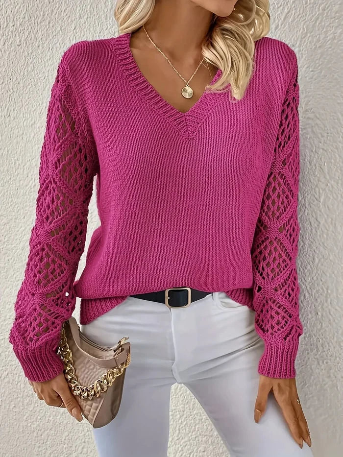 Tarin cosy V-neck pullover sweater with a relaxed fit, shown in multiple colours