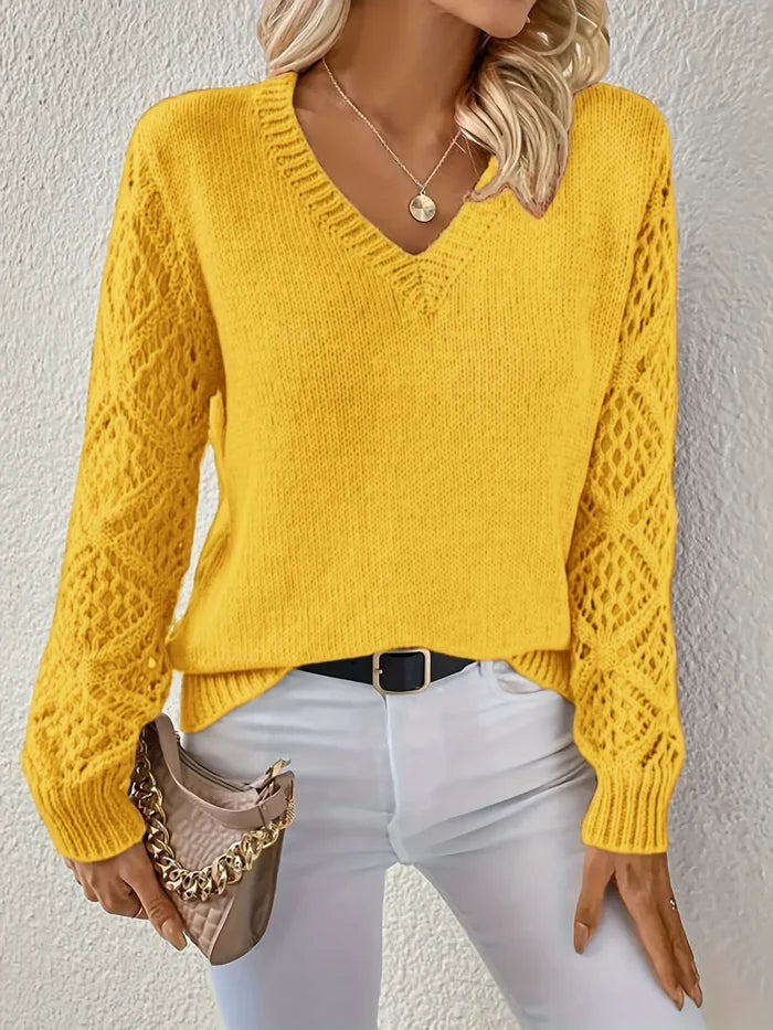 Tarin cosy V-neck pullover sweater with a relaxed fit, shown in multiple colours