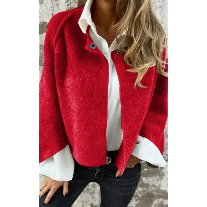 Tess modern wool cardigan with round neckline and long sleeves in beige