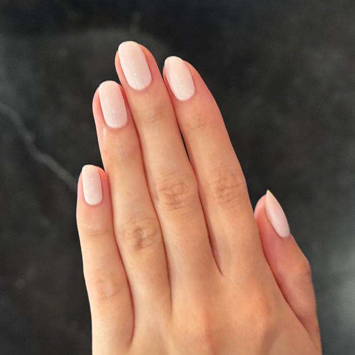 Icing is the Best Part - Gel sheer milky white gel polish manicure on short natural nails by Olive and June