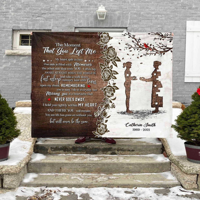 The Moment That You Left Me Memorial Blankets, Sympathy Blanket For Funeral, Personalized Memorial Blankets Mothers Day Gifts