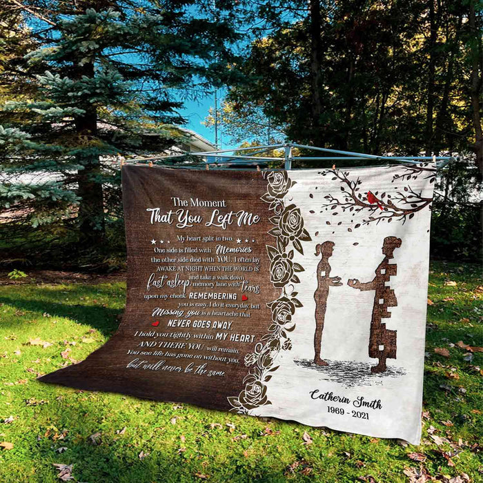 The Moment That You Left Me Memorial Blankets, Sympathy Blanket For Funeral, Personalized Memorial Blankets Mothers Day Gifts