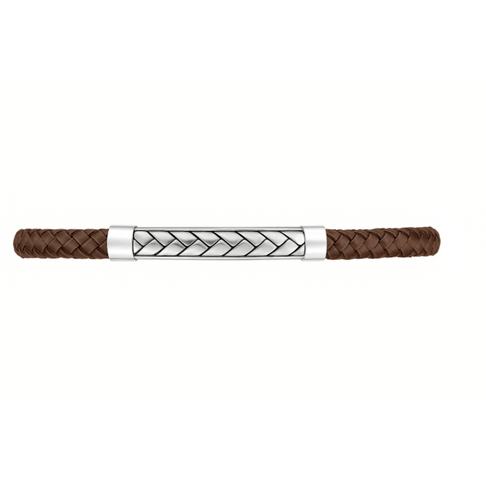 Theseus Mens Sterling Silver Brown Leather Bracelet