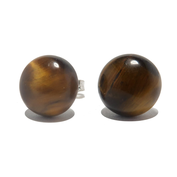 brown golden tigers eye circles on sterling silver stud earrings