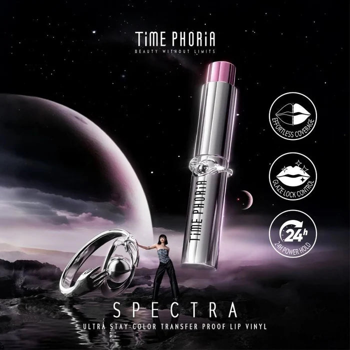 Timephoria Spectra Ultra Stay-Shine Transfer Proof Lip Vinyl أحمر شفاه تيمفوريا سبكترا ألترا ستاي-شاين المقاوم للانتقال - Princess Cosmetics Qatar