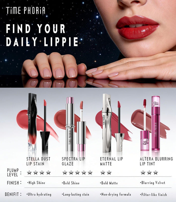 Timephoria Spectra Ultra Stay-Shine Transfer Proof Lip Vinyl أحمر شفاه تيمفوريا سبكترا ألترا ستاي-شاين المقاوم للانتقال - Princess Cosmetics Qatar