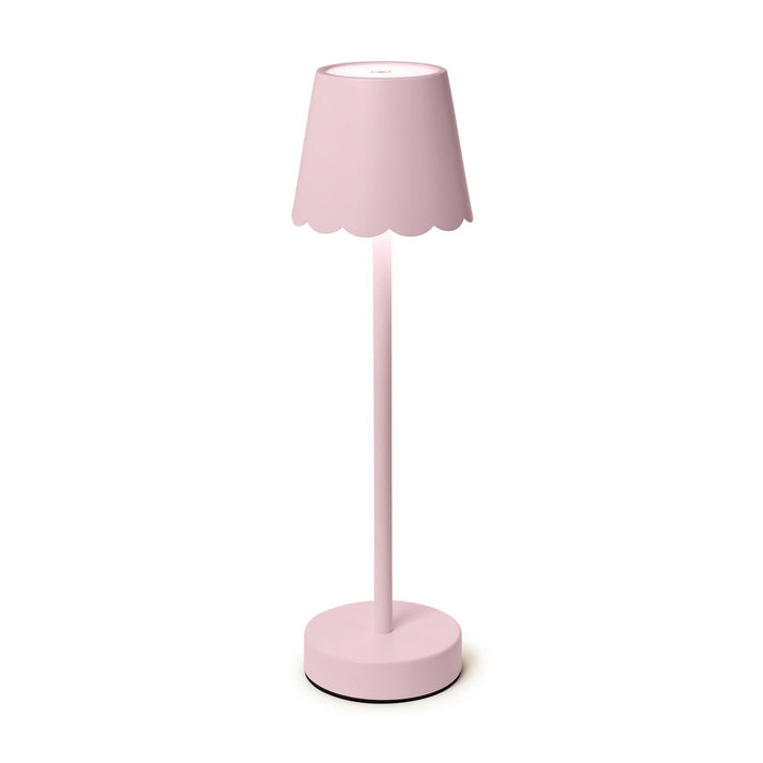 Two's Co. Cordless Table Lamp w/ Scalloped Edge Shade-Pink