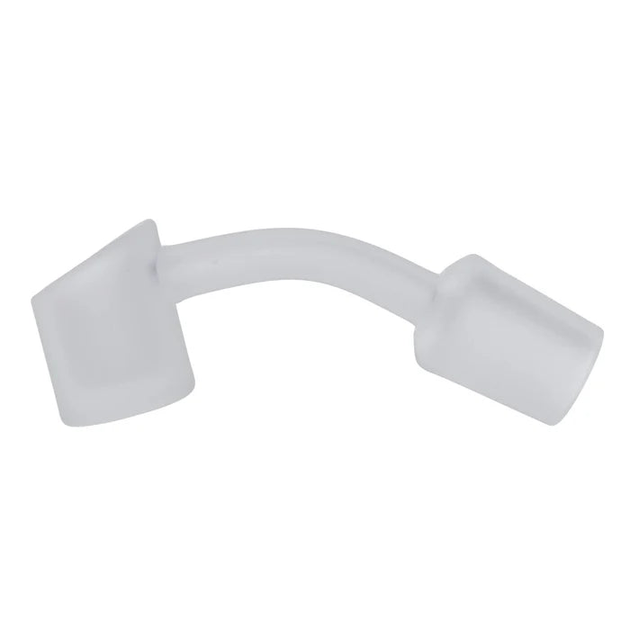 A close-up, angled view of the Valiant Frosted Quartz Banger, featuring a 45-degree angle and frosted finish.