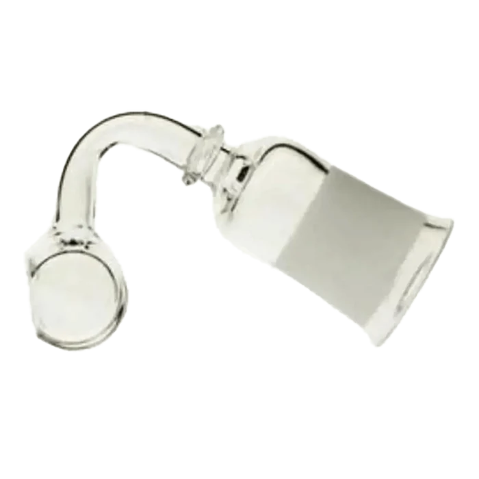 A side view of the Valiant Quartz Bulldozer Banger with a 90-degree angle and a thick, clear quartz construction.