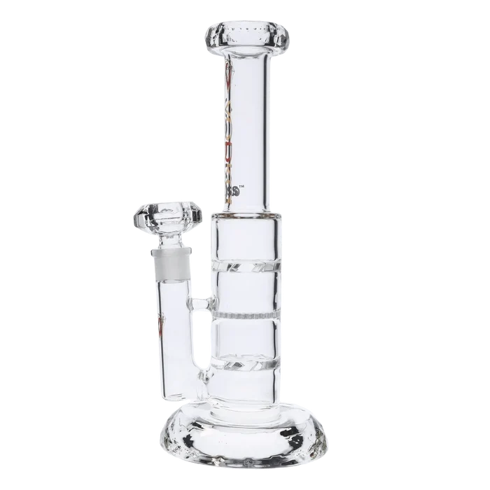 Front view of the 12-inch Vodka Moonstone Water Pipe, a clear glass pipe with a simple cylindrical shape.