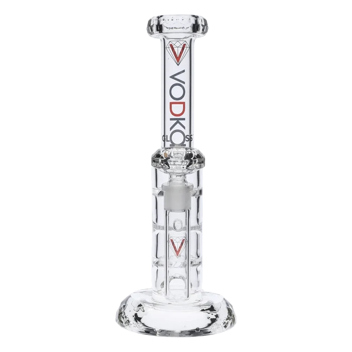 Front view of the 12-inch Vodka Moonstone Water Pipe, showcasing the clear glass construction and simple, cylindrical design.
