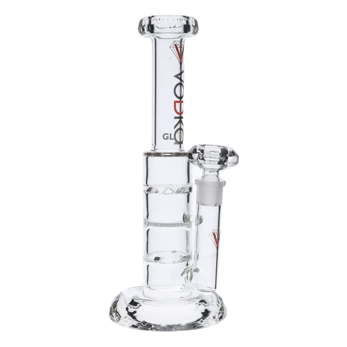 Front view of the 12-inch Vodka Moonstone water pipe, showcasing its clear glass construction and simple cylindrical shape.
