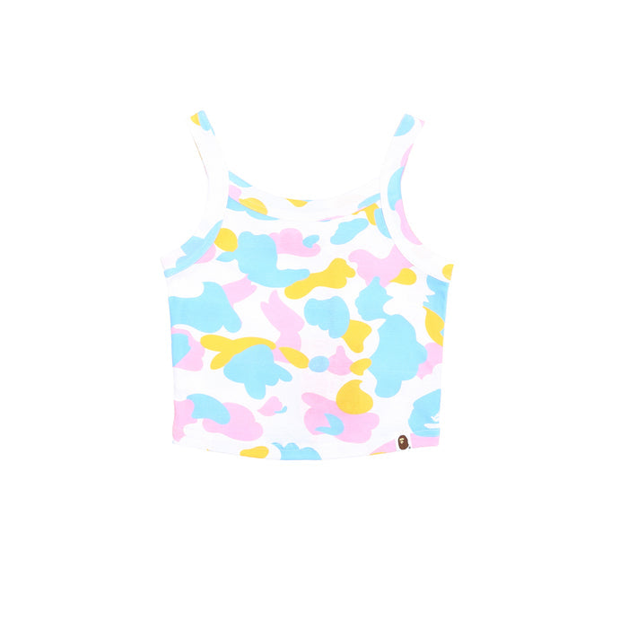 W' Multi Camo Cropped Rib Tank Top - White